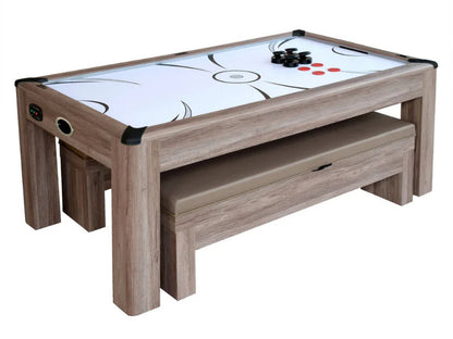 Driftwood 7 Foot Air Hockey Combo Set with Benches