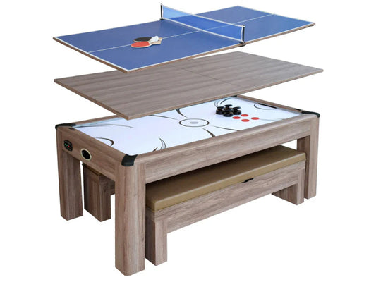 Driftwood 7 Foot Air Hockey Combo Set with Benches
